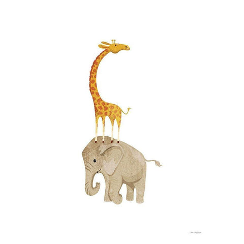 Safari Elephant and Giraffe Gold Ornate Wood Framed Art Print with Double Matting by Stellar Design Studio