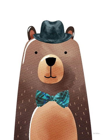 Mr. Bear White Modern Wood Framed Art Print with Double Matting by Stellar Design Studio