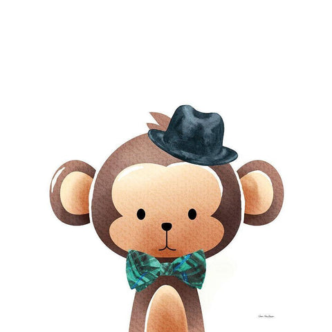 Mr. Monkey White Modern Wood Framed Art Print by Stellar Design Studio