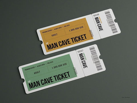 Man Cave Tickets White Modern Wood Framed Art Print with Double Matting by Seven Trees Design