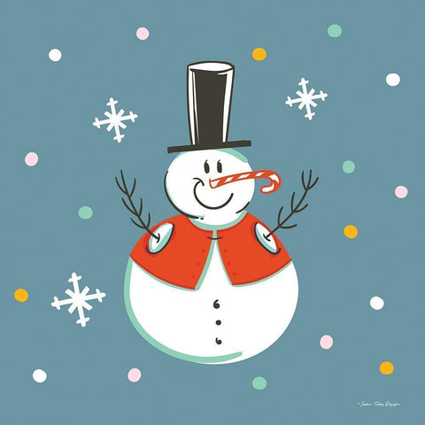 The Happy Snowman Gold Ornate Wood Framed Art Print with Double Matting by Seven Trees Design