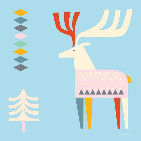 The Christmas Deer   White Modern Wood Framed Art Print with Double Matting by Seven Trees Design