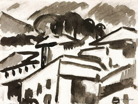 Architecture Drawing White Modern Wood Framed Art Print with Double Matting by Seven Trees Design