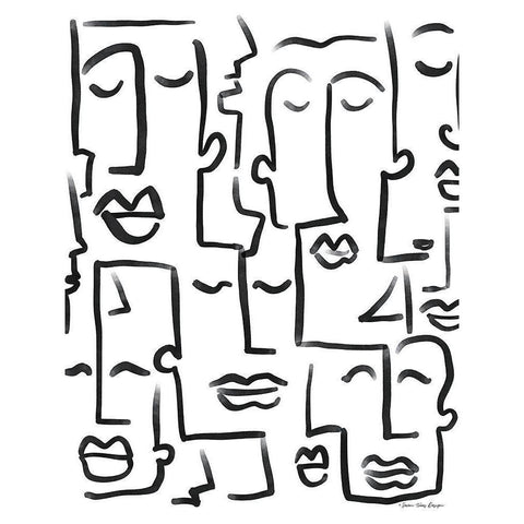 Faces Drawing Gold Ornate Wood Framed Art Print with Double Matting by Seven Trees Design