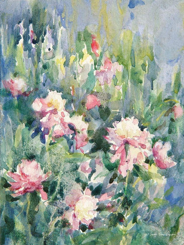 Watercolor Garden of Roses White Modern Wood Framed Art Print with Double Matting by Seven Trees Design