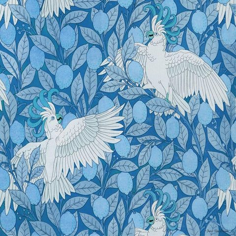 Parrots and Lemons Black Modern Wood Framed Art Print with Double Matting by Seven Trees Design