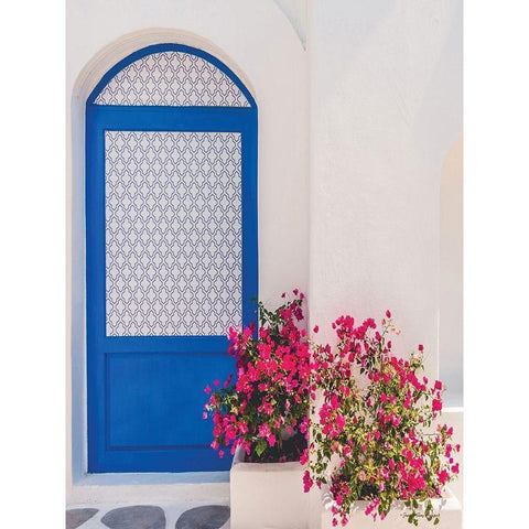 Santorini Door White Modern Wood Framed Art Print by Seven Trees Design