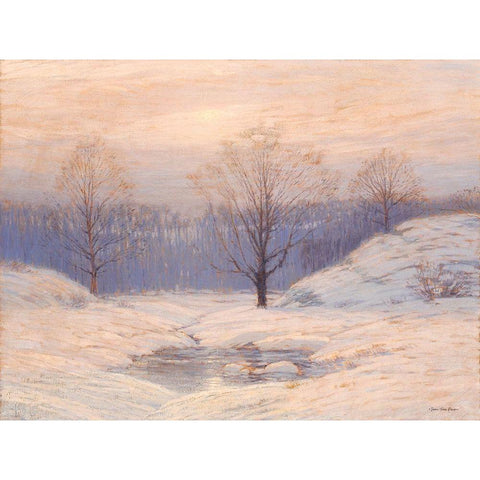 Snowy Sunset    Gold Ornate Wood Framed Art Print with Double Matting by Seven Trees Design