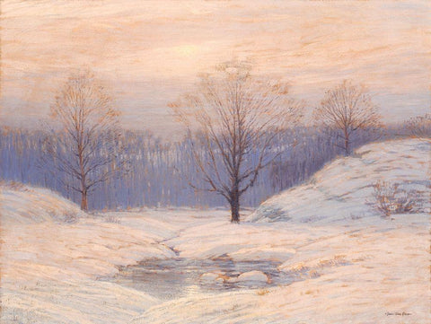 Snowy Sunset    White Modern Wood Framed Art Print with Double Matting by Seven Trees Design