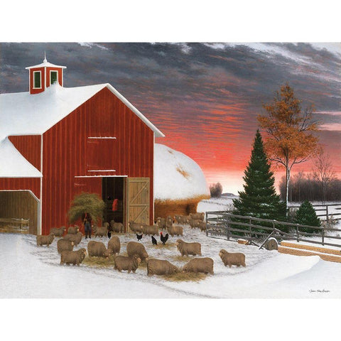 Snowy Farm    Gold Ornate Wood Framed Art Print with Double Matting by Seven Trees Design