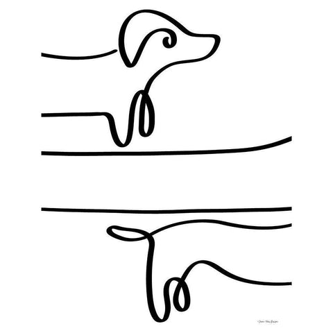 One Line Dachshund Black Modern Wood Framed Art Print with Double Matting by Seven Trees Design