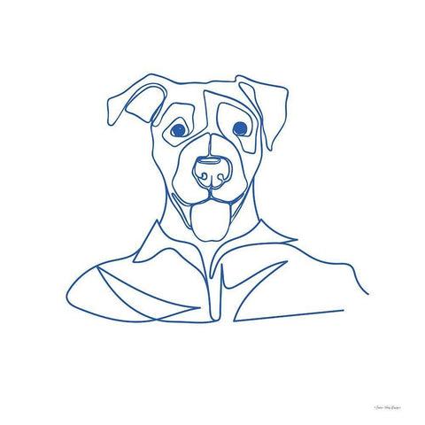 One Line Dog White Modern Wood Framed Art Print with Double Matting by Seven Trees Design