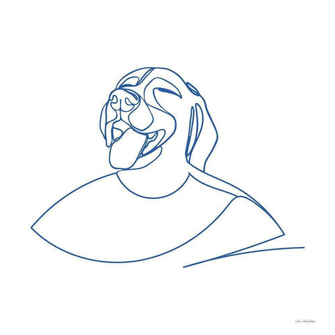 One Line Female Dog Gold Ornate Wood Framed Art Print with Double Matting by Seven Trees Design