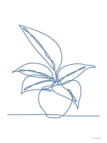 One Line Plant I White Modern Wood Framed Art Print with Double Matting by Seven Trees Design