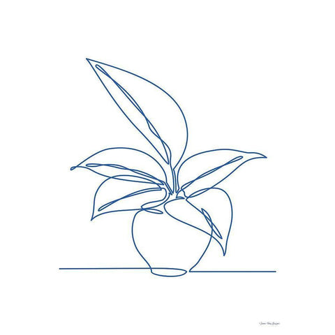One Line Plant I Black Modern Wood Framed Art Print with Double Matting by Seven Trees Design