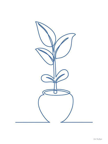 One Line Plant II Black Ornate Wood Framed Art Print with Double Matting by Seven Trees Design