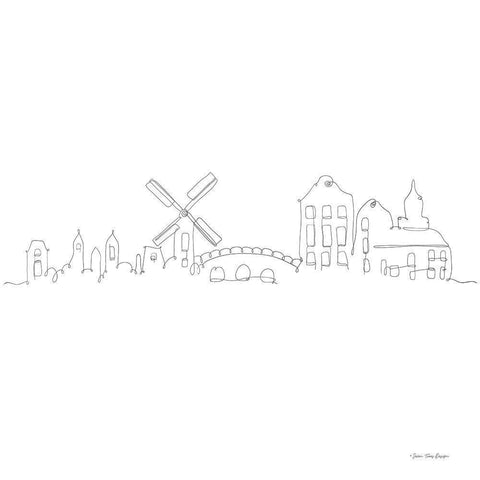 One Line Amsterdam Black Modern Wood Framed Art Print with Double Matting by Seven Trees Design