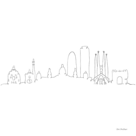 One Line Barcelona Black Modern Wood Framed Art Print by Seven Trees Design