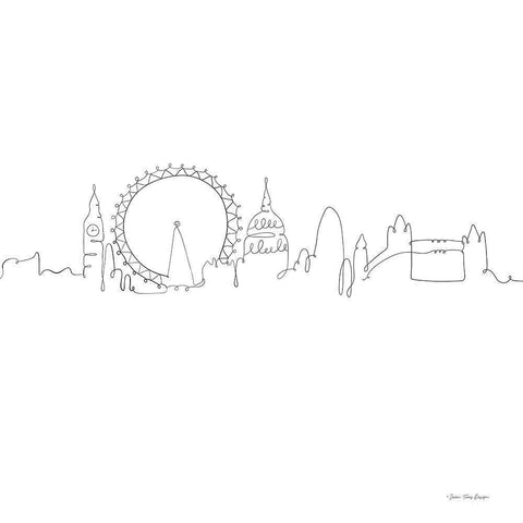 One Line London Black Modern Wood Framed Art Print with Double Matting by Seven Trees Design