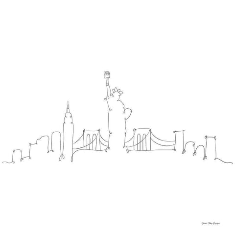 One Line New York Gold Ornate Wood Framed Art Print with Double Matting by Seven Trees Design