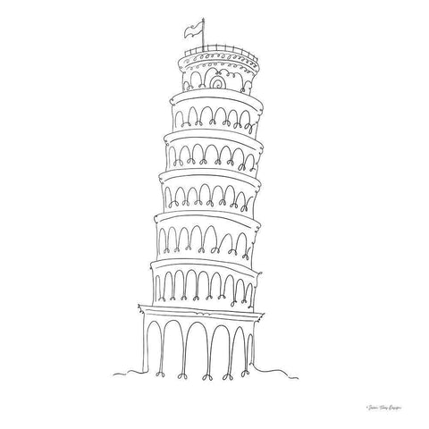One Line Pisa Tower Italy Black Modern Wood Framed Art Print by Seven Trees Design