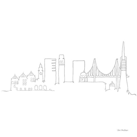 One Line San Francisco Black Ornate Wood Framed Art Print with Double Matting by Seven Trees Design
