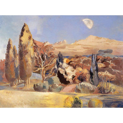 Daytime Moon Gold Ornate Wood Framed Art Print with Double Matting by Seven Trees Design