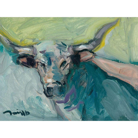 Longhorn White Modern Wood Framed Art Print by Trujillo, Jose