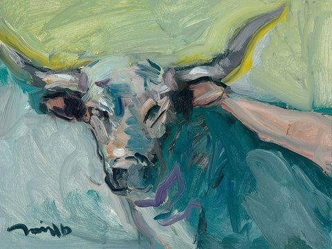 Longhorn White Modern Wood Framed Art Print with Double Matting by Trujillo, Jose