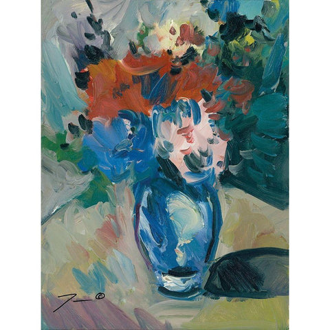 Blue Vase Black Modern Wood Framed Art Print by Trujillo, Jose
