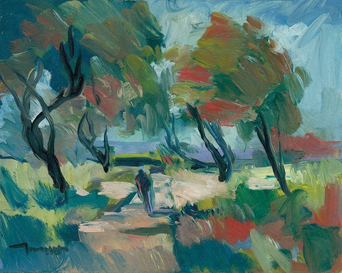 Early Walk Black Ornate Wood Framed Art Print with Double Matting by Trujillo, Jose