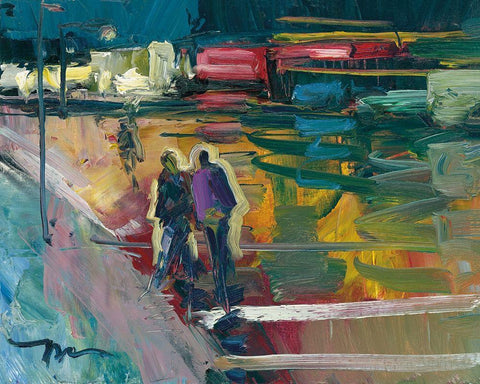 Night Stroll Black Ornate Wood Framed Art Print with Double Matting by Trujillo, Jose