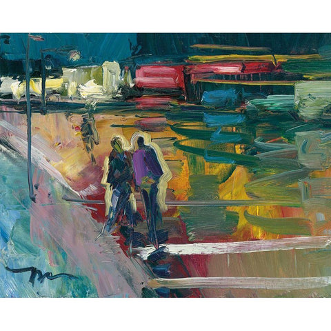 Night Stroll Black Modern Wood Framed Art Print with Double Matting by Trujillo, Jose