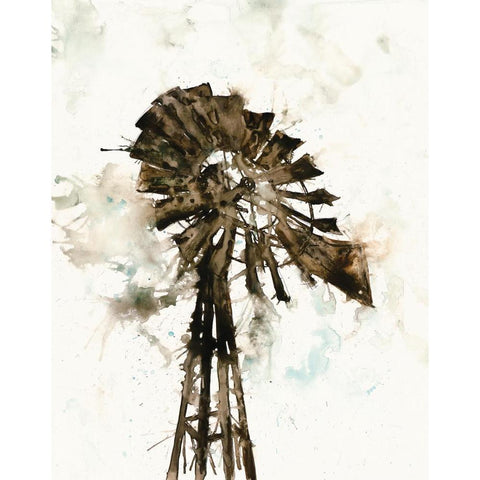 Watercolor Windmill Gold Ornate Wood Framed Art Print with Double Matting by White Ladder