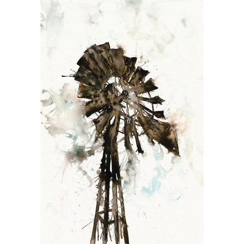 Watercolor Windmill Black Modern Wood Framed Art Print with Double Matting by White Ladder