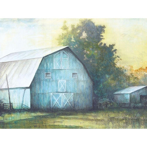 Rustic Blue Barn Black Modern Wood Framed Art Print with Double Matting by White Ladder