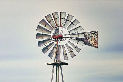 Windmill Close-Up White Modern Wood Framed Art Print with Double Matting by White Ladder