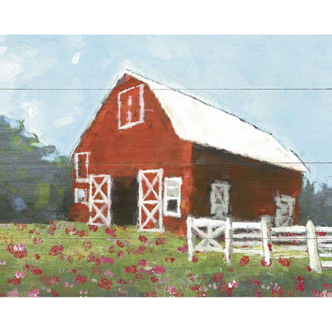 Flower Field Barn White Modern Wood Framed Art Print by White Ladder