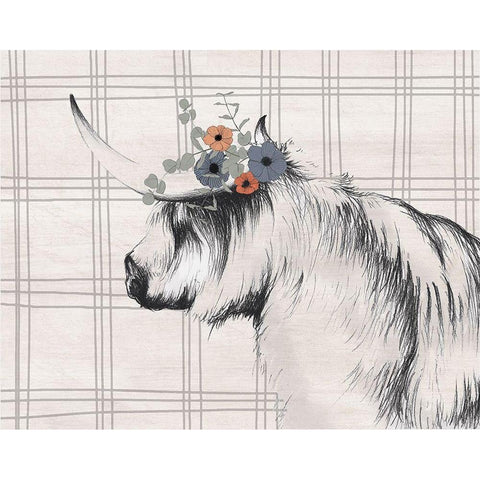 Highland Cow in Gray Black Modern Wood Framed Art Print by White Ladder