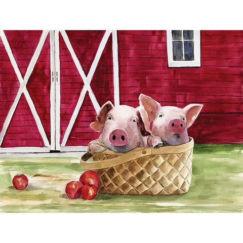 Pigs in a Basket Gold Ornate Wood Framed Art Print with Double Matting by White Ladder