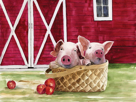 Pigs in a Basket White Modern Wood Framed Art Print with Double Matting by White Ladder