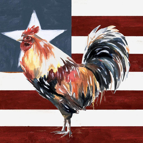 Patriotic Rooster White Modern Wood Framed Art Print with Double Matting by White Ladder