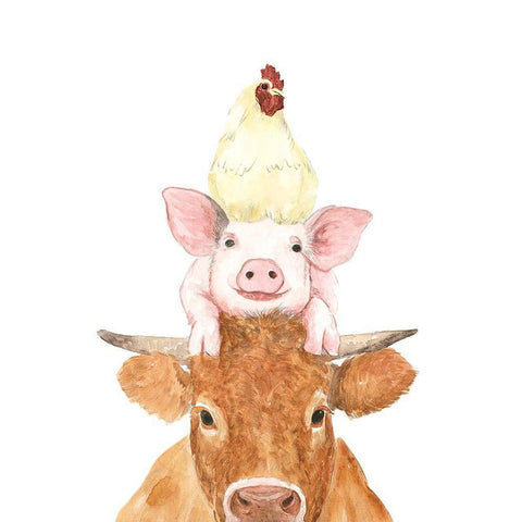 Cluck-Oink-Moo Stack White Modern Wood Framed Art Print by White Ladder