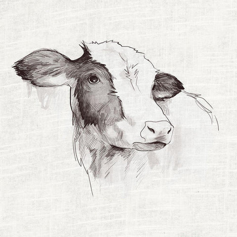 Cow Ink Drawing White Modern Wood Framed Art Print by White Ladder