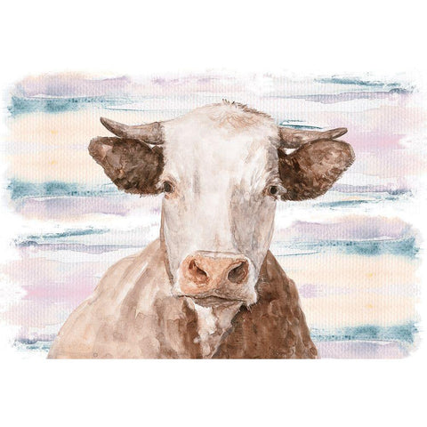 Whimsical Cow Gold Ornate Wood Framed Art Print with Double Matting by White Ladder