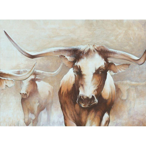 Longhorn Herd Gold Ornate Wood Framed Art Print with Double Matting by White Ladder