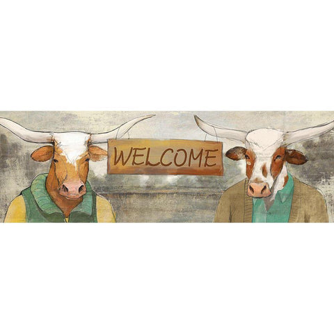 Longhorn Welcome Gold Ornate Wood Framed Art Print with Double Matting by White Ladder
