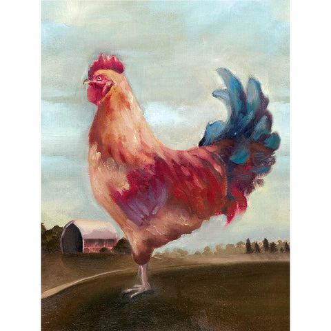 Hillside Rooster II Gold Ornate Wood Framed Art Print with Double Matting by White Ladder