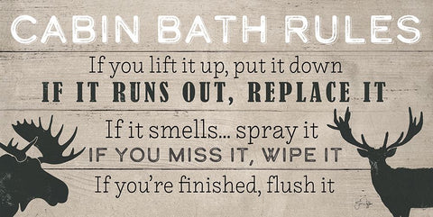 Cabin Bath Rules White Modern Wood Framed Art Print with Double Matting by Yass Naffas Designs