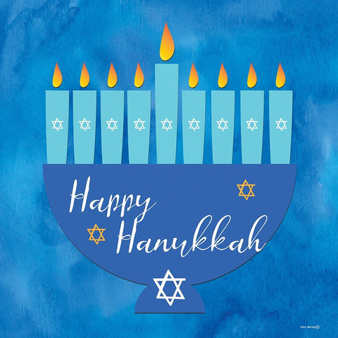 Happy Hanukkah Menorah III White Modern Wood Framed Art Print with Double Matting by Yass Naffas Designs